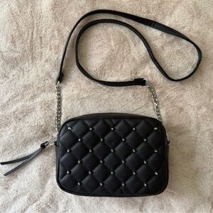 NWT Rebecca Minkoff Diamond Quilt Studded Top Zip Crossbody Bag Black